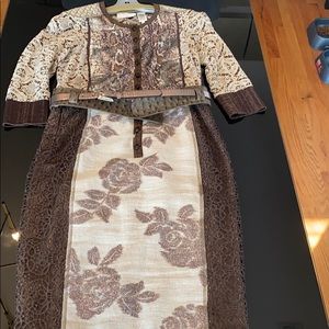 Byron Lars dress taupe and cream mixed texture